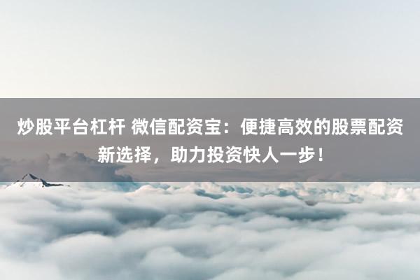 炒股平台杠杆 微信配资宝：便捷高效的股票配资新选择，助力投资快人一步！