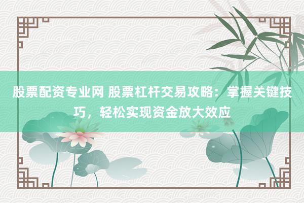 股票配资专业网 股票杠杆交易攻略：掌握关键技巧，轻松实现资金放大效应