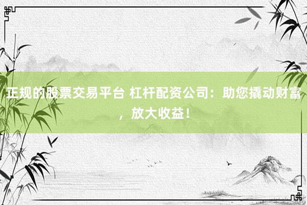 正规的股票交易平台 杠杆配资公司：助您撬动财富，放大收益！