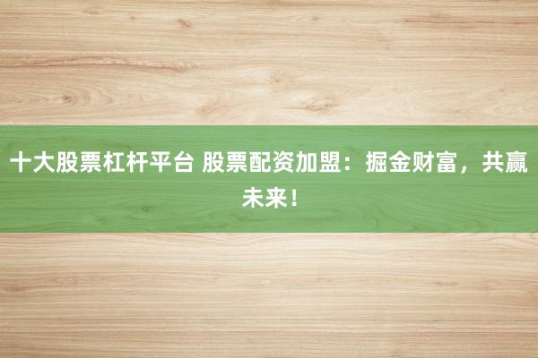 十大股票杠杆平台 股票配资加盟：掘金财富，共赢未来！